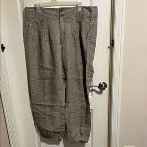Women Gray/ Beige Linen Pleated Pants